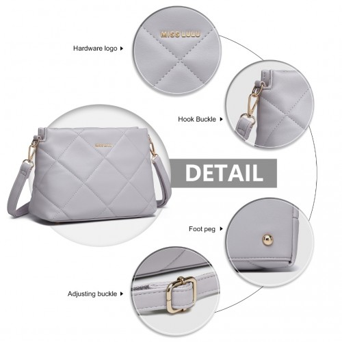 Miss Lulu PU Leather Rhombus Shoulder Bag - Elegant Light Grey Designer Purse for Every Occasion - BEYRUN