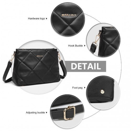 Miss Lulu Black PU Leather Rhombus Shoulder Bag | Stylish & Durable Handbag for Women - BEYRUN