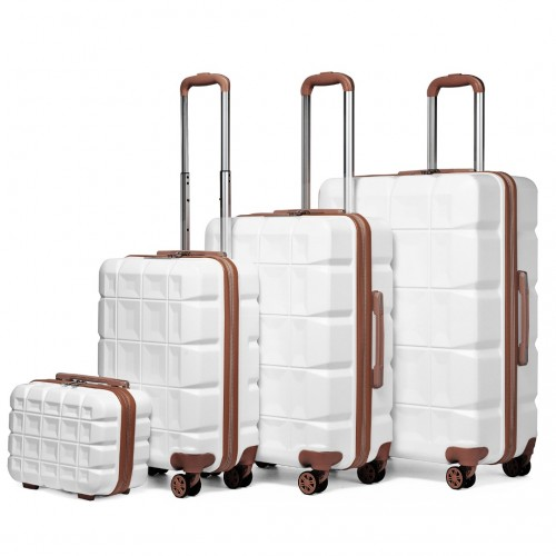 Kono Lightweight Hard Shell ABS Suitcase Set with TSA Lock and Vanity Case - 4 Piece Set in White - BEYRUN