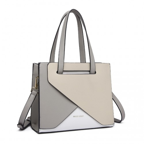 Miss Lulu Contrast Panel Shoulder Bag - Grey and Beige | Stylish & Practical Handbag - BEYRUN