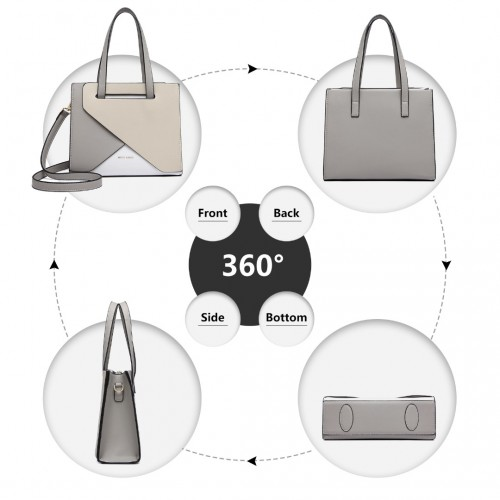 Miss Lulu Contrast Panel Shoulder Bag - Grey and Beige | Stylish & Practical Handbag - BEYRUN