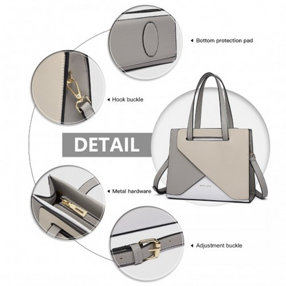 Miss Lulu Contrast Panel Shoulder Bag - Grey and Beige | Stylish & Practical Handbag - BEYRUN