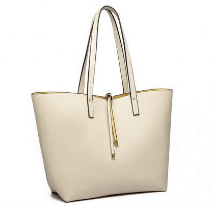 Miss Lulu Women Reversible Contrast Shopper Tote Bag Beige - Stylish & Versatile 2-in-1 - BEYRUN