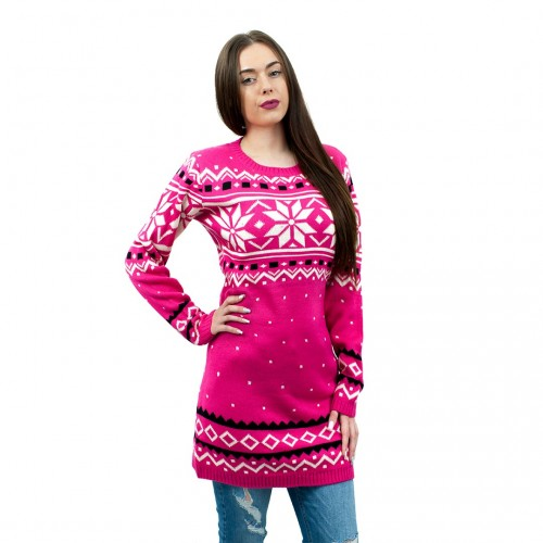 Miss Lulu Ladies Pink Christmas Jumper with Snowflake Pattern - Cozy & Stylish, Large Size - BEYRUN