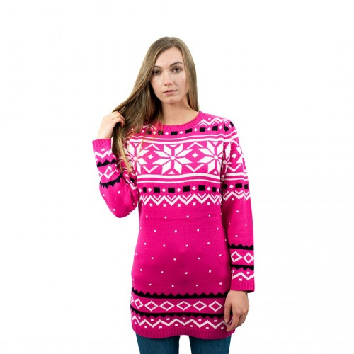 Miss Lulu Ladies Pink Christmas Jumper with Snowflake Pattern - Cozy & Stylish, Large Size - BEYRUN