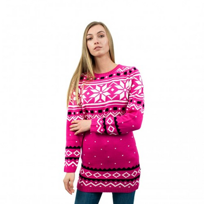 Miss Lulu Ladies Pink Christmas Jumper with Snowflake Pattern - Cozy & Stylish, Large Size - BEYRUN