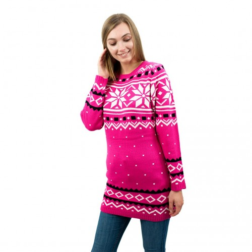 Miss Lulu Ladies Pink Christmas Jumper with Snowflake Pattern - Cozy & Stylish, Large Size - BEYRUN