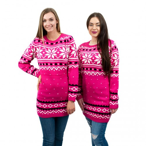 Miss Lulu Ladies Pink Christmas Jumper with Snowflake Pattern - Cozy & Stylish, Large Size - BEYRUN