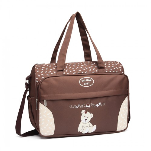 Kono Teddy Bear ‘Welcome Baby’ Changing Bag with Changing Mat - Coffee | Stylish & Functional Baby Diaper Bag - BEYRUN