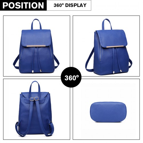 E1669 - Miss Lulu Faux Leather Stylish Fashion Backpack - Navy - BEYRUN