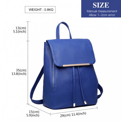 E1669 - Miss Lulu Faux Leather Stylish Fashion Backpack - Navy - BEYRUN