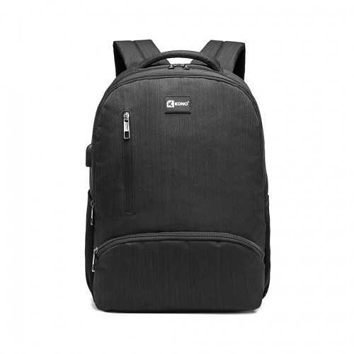 E1978 - Kono Multi Compartment Backpack with USB Connectivity - Black - BEYRUN