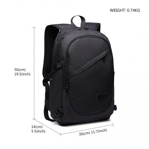 E6715 - Kono Business Laptop Backpack with USB Charging Port - Black - BEYRUN