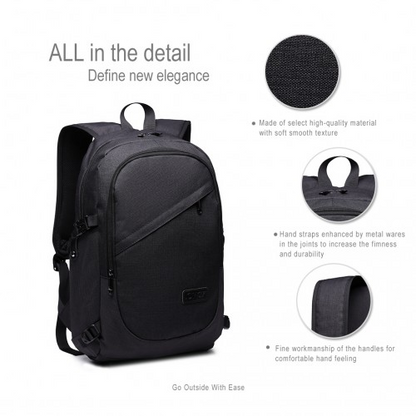 E6715 - Kono Business Laptop Backpack with USB Charging Port - Black - BEYRUN