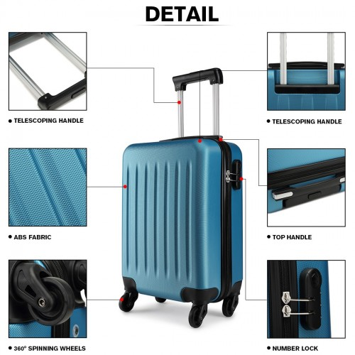 Kono 19 Inch Navy ABS Hard Shell Carry-On Luggage - 4 Wheel Spinner Suitcase - BEYRUN