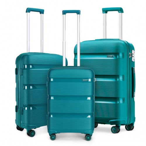 Kono Bright Hard Shell PP Suitcase Set - 3 Pieces - Blue/Green - Classic Collection - BEYRUN