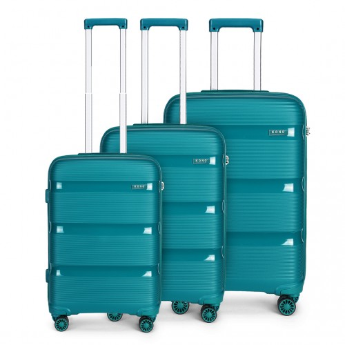 Kono Bright Hard Shell PP Suitcase Set - 3 Pieces - Blue/Green - Classic Collection - BEYRUN