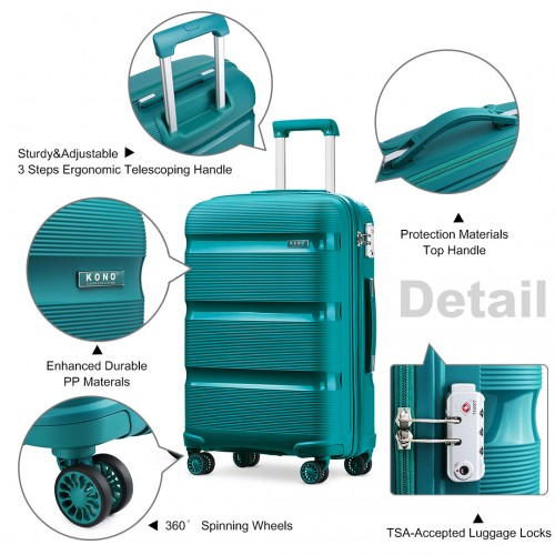 Kono Bright Hard Shell PP Suitcase Set - 3 Pieces - Blue/Green - Classic Collection - BEYRUN