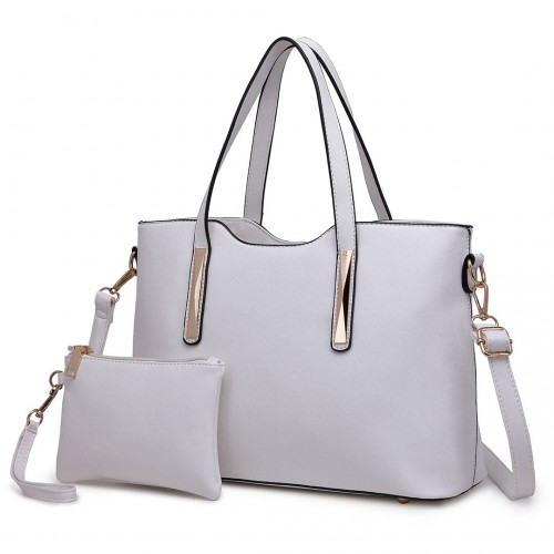 Elegant Miss Lulu PU Leather Handbag & Purse - White | Women's Stylish Tote with Adjustable Strap, Multiple Compartments, & Gold Tone Hardware - BEYRUN