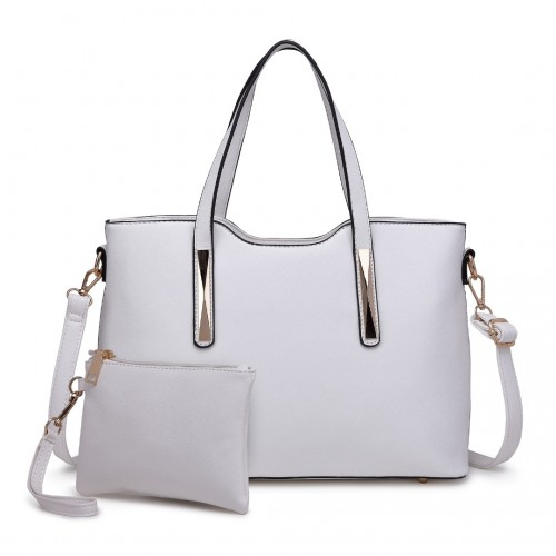 Elegant Miss Lulu PU Leather Handbag & Purse - White | Women's Stylish Tote with Adjustable Strap, Multiple Compartments, & Gold Tone Hardware - BEYRUN