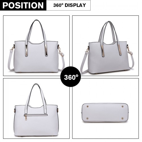 Elegant Miss Lulu PU Leather Handbag & Purse - White | Women's Stylish Tote with Adjustable Strap, Multiple Compartments, & Gold Tone Hardware - BEYRUN