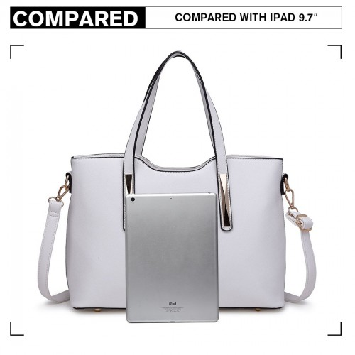 Elegant Miss Lulu PU Leather Handbag & Purse - White | Women's Stylish Tote with Adjustable Strap, Multiple Compartments, & Gold Tone Hardware - BEYRUN