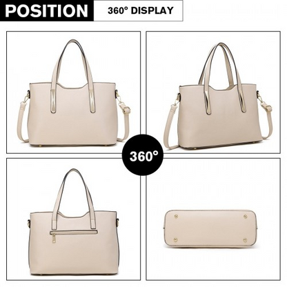 Miss Lulu PU Leather Handbag & Purse - Elegant Beige Tote with Adjustable Strap for Everyday Use - BEYRUN