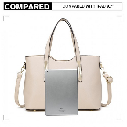 Miss Lulu PU Leather Handbag & Purse - Elegant Beige Tote with Adjustable Strap for Everyday Use - BEYRUN