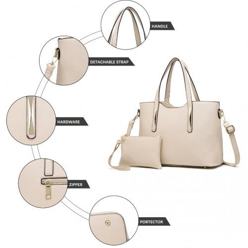 Miss Lulu PU Leather Handbag & Purse - Elegant Beige Tote with Adjustable Strap for Everyday Use - BEYRUN