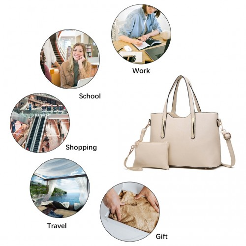 Miss Lulu PU Leather Handbag & Purse - Elegant Beige Tote with Adjustable Strap for Everyday Use - BEYRUN