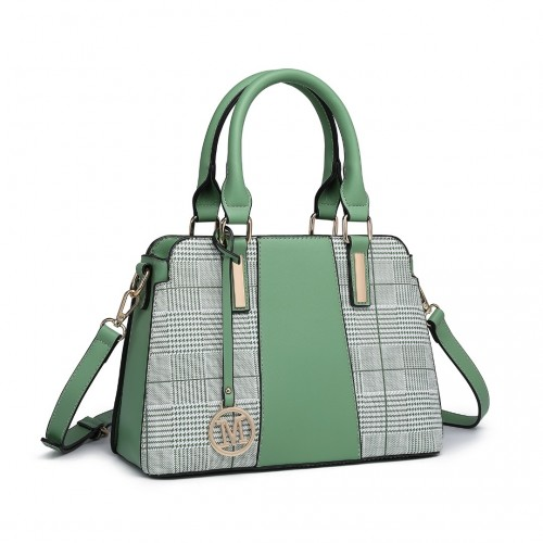 Miss Lulu Gingham Plaid Panel Shoulder Bag - Green | Stylish & Versatile Women's Handbag - BEYRUN