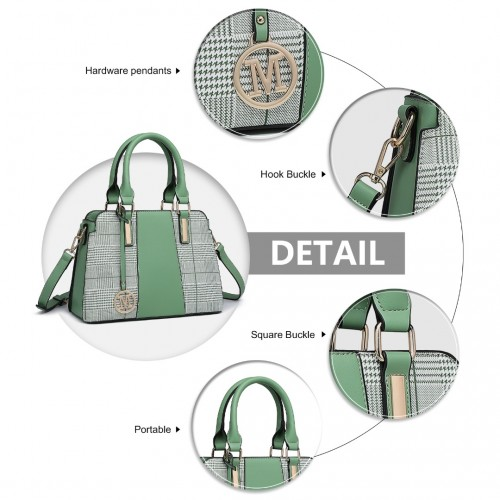 Miss Lulu Gingham Plaid Panel Shoulder Bag - Green | Stylish & Versatile Women's Handbag - BEYRUN