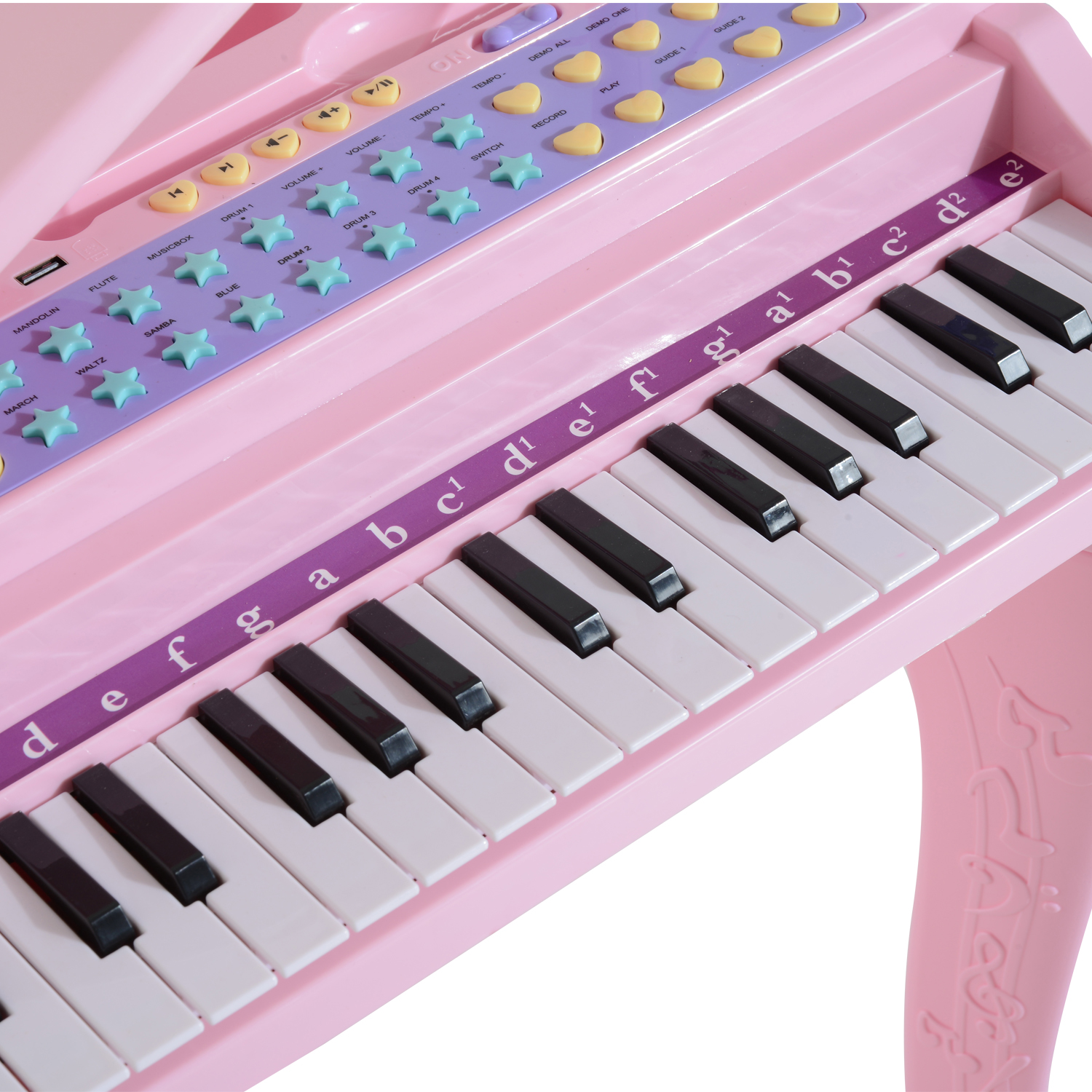 HOMCOM 37-Key Kids Mini Grand Piano with Stool, Microphone, and Lights – Pink Musical Educational Toy - BEYRUN