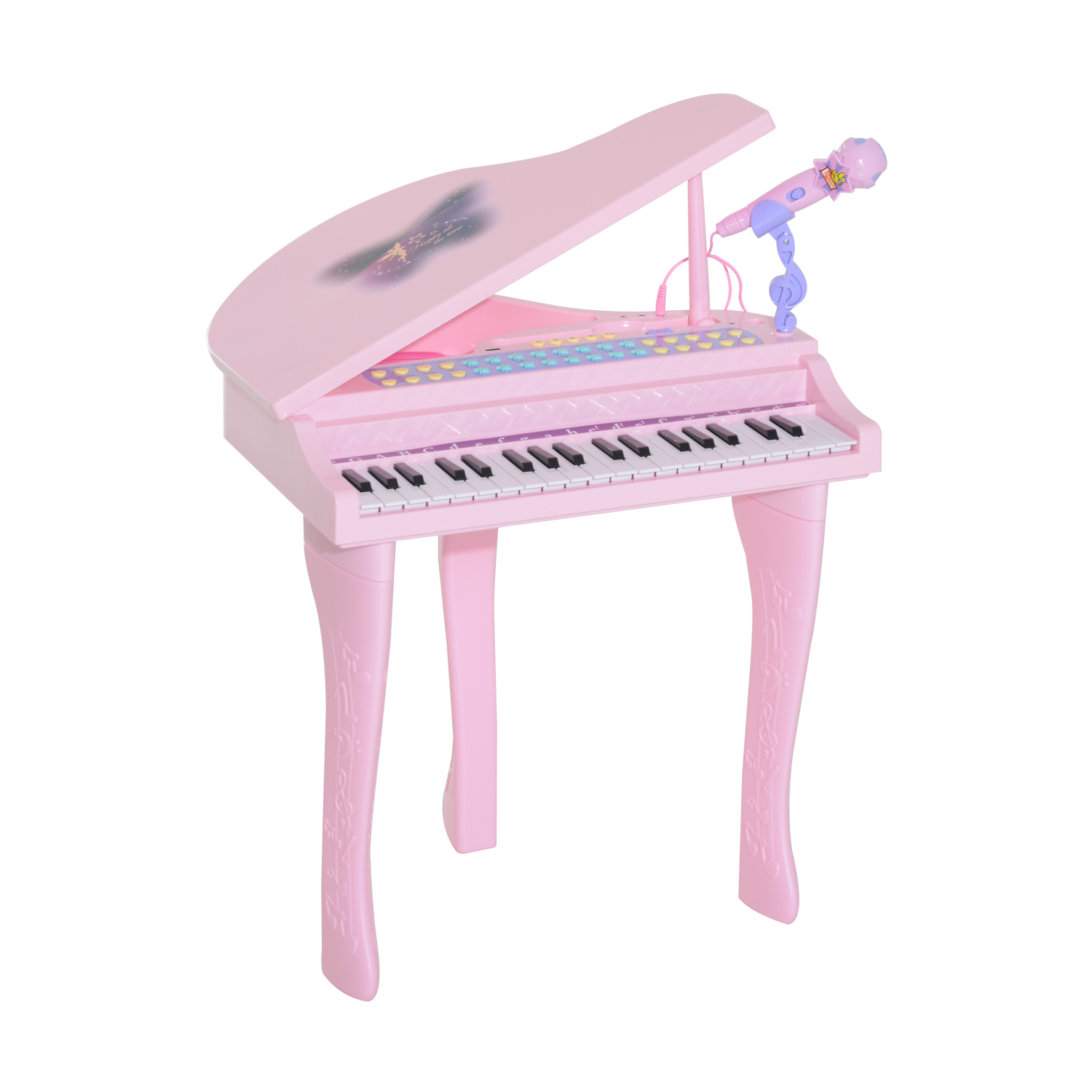 HOMCOM 37-Key Kids Mini Grand Piano with Stool, Microphone, and Lights – Pink Musical Educational Toy - BEYRUN