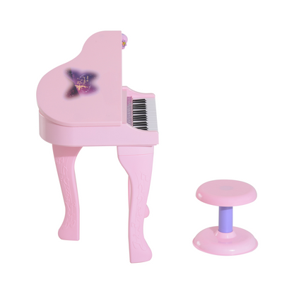 HOMCOM 37-Key Kids Mini Grand Piano with Stool, Microphone, and Lights – Pink Musical Educational Toy - BEYRUN