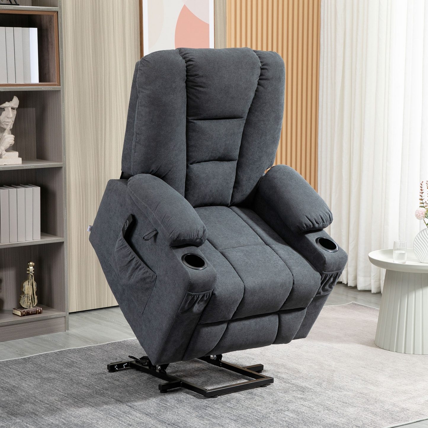 HOMCOM Oversized Riser & Recliner Chair, Lift Chair for Elderly, Fabric Upholstered, Remote Control, Side Pockets, Cup Holder, Charcoal Grey - BEYRUN