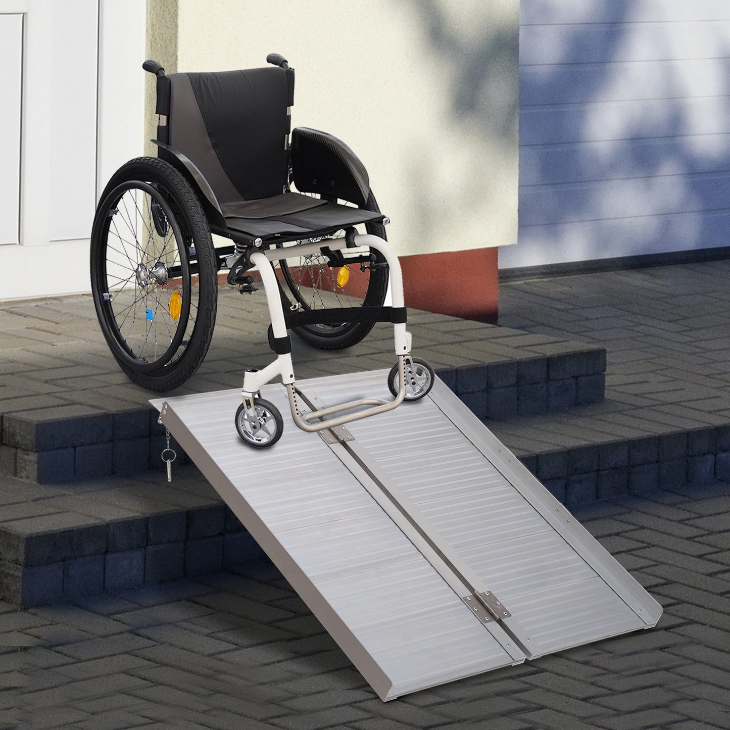 HOMCOM 3ft Folding Aluminum Wheelchair Ramp - Portable Mobility Access Aid for Scooters and Disabled Persons