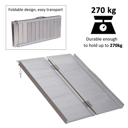 HOMCOM 3ft Folding Aluminum Wheelchair Ramp - Portable Mobility Access Aid for Scooters and Disabled Persons