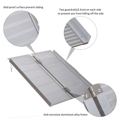 HOMCOM 3ft Folding Aluminum Wheelchair Ramp - Portable Mobility Access Aid for Scooters and Disabled Persons