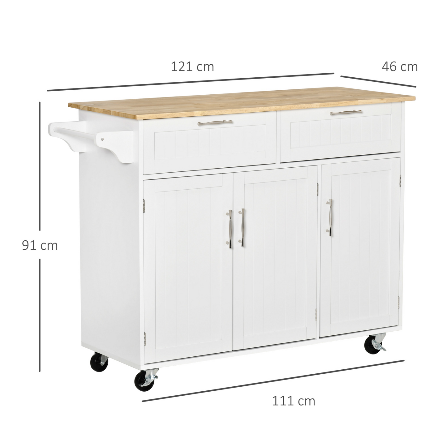 HOMCOM Kitchen Island Utility Cart: Multi-Storage with Drawers & Cabinets, Sleek White Design - BEYRUN