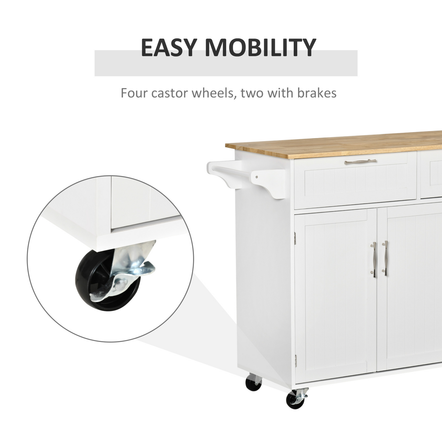 HOMCOM Kitchen Island Utility Cart: Multi-Storage with Drawers & Cabinets, Sleek White Design - BEYRUN