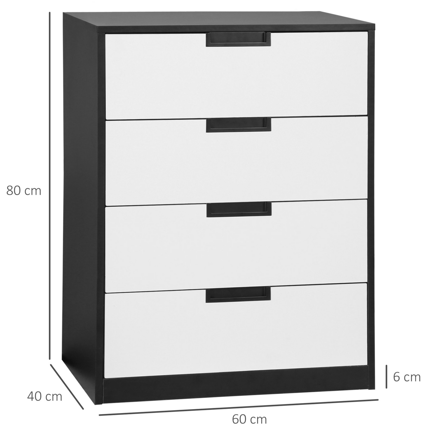 HOMCOM Modern 4-Drawer Chest of Drawers – Sleek White & Black Storage Organizer for Bedroom & Living Room - BEYRUN