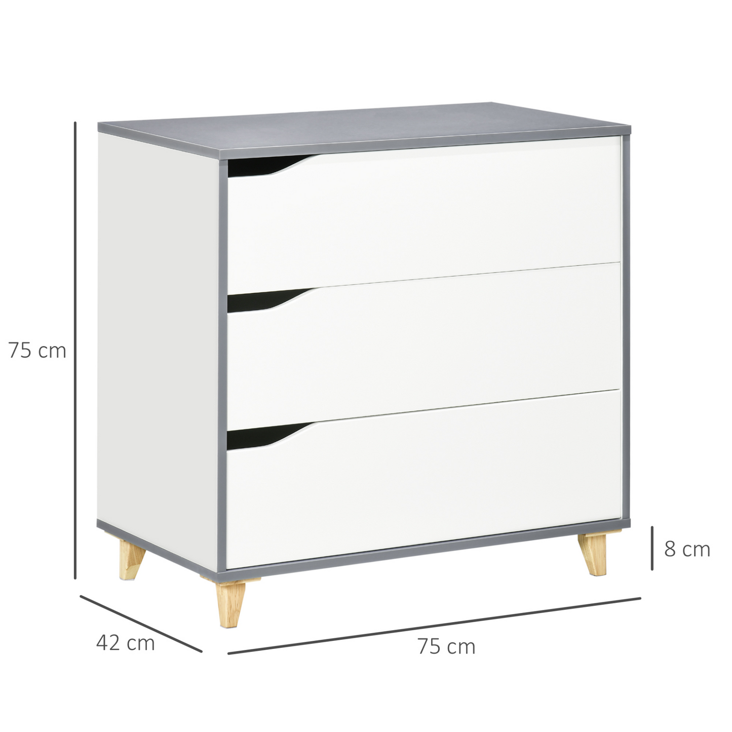 HOMCOM 3-Drawer Chest of Drawers with Pine Wood Legs | Elegant White Finish | Bedroom & Living Room Storage Organizer - BEYRUN