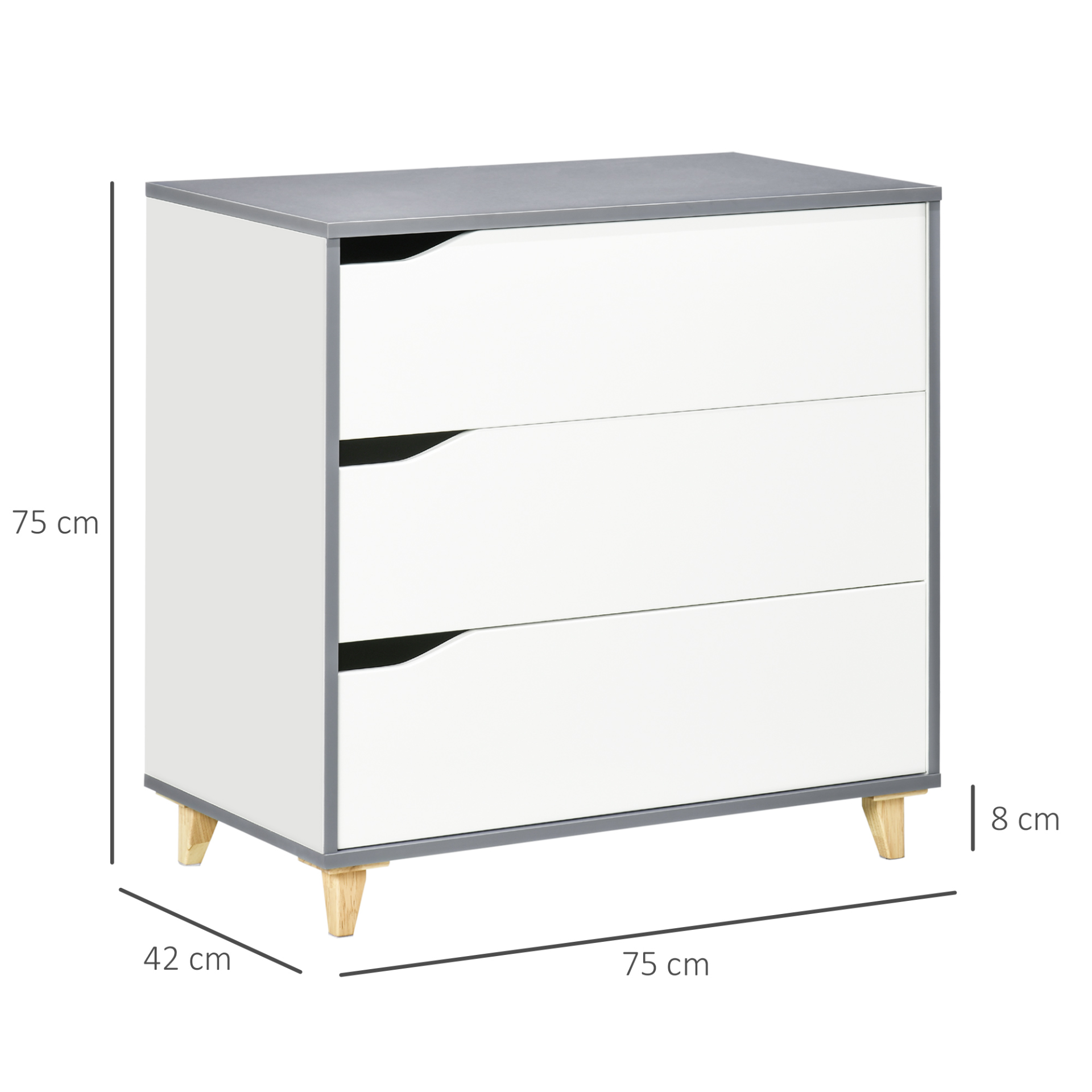 HOMCOM 3-Drawer Chest of Drawers with Pine Wood Legs | Elegant White Finish | Bedroom & Living Room Storage Organizer - BEYRUN