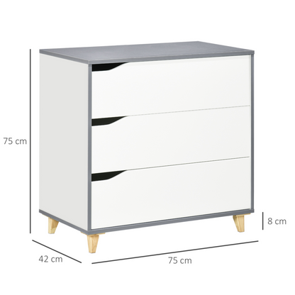 HOMCOM 3-Drawer Chest of Drawers with Pine Wood Legs | Elegant White Finish | Bedroom & Living Room Storage Organizer - BEYRUN