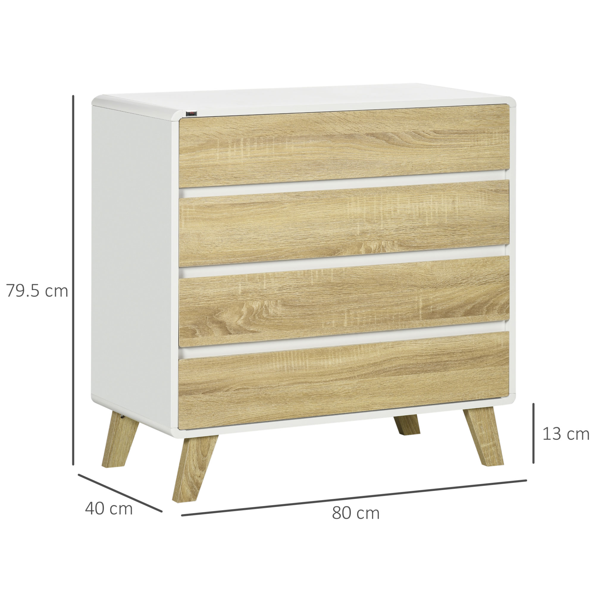 HOMCOM 4-Drawer Chest of Drawers - Stylish Storage Cabinet with Sturdy Legs, Perfect for Bedroom & Living Room, White & Natural Finish - BEYRUN