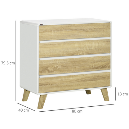 HOMCOM 4-Drawer Chest of Drawers - Stylish Storage Cabinet with Sturdy Legs, Perfect for Bedroom & Living Room, White & Natural Finish - BEYRUN