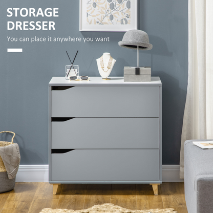 HOMCOM 3-Drawer Chest of Drawers with Durable Pine Wood Legs, Elegant Grey Finish - Perfect for Bedroom & Living Room Storage - BEYRUN