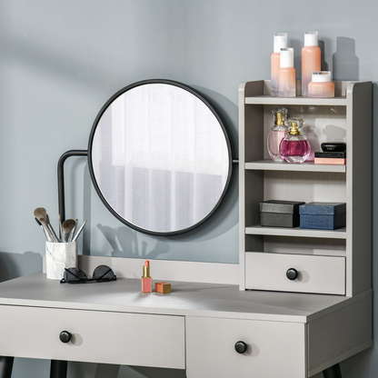 HOMCOM Grey Dressing Table Set with Mirror and Stool, Vanity Makeup Table with 3 Drawers and Shelves - BEYRUN