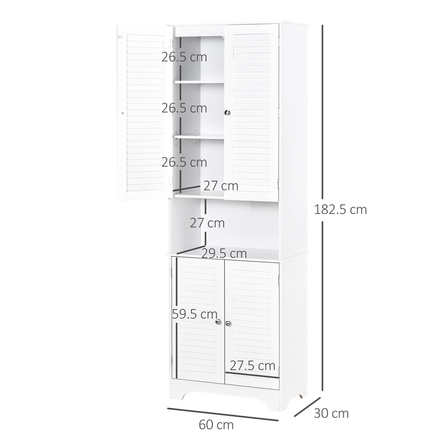 HOMCOM Tall Freestanding Bathroom Cabinet with Retro Shutters, Spacious Storage & Durable Design - White - BEYRUN